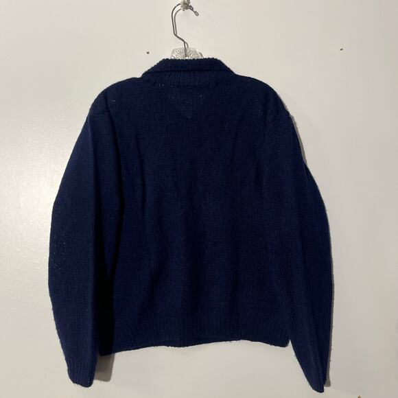 Vintage 80s Perry Ellis Hand Knit 100% Wool Navy Blue Collared Sweater‎ Womans M - Picture 4 of 8